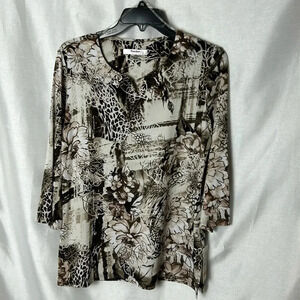 women blouse,abstract,oversized,loose fit ,floral,vtg,Sears,Tan Jay,event,career